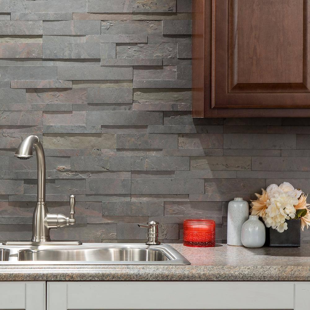 Aspect Peel and Stick Stone Overlay Kitchen Backsplash - Raised Kilnstone (5.9" x 23.6" x 1/4" -1 Pc)