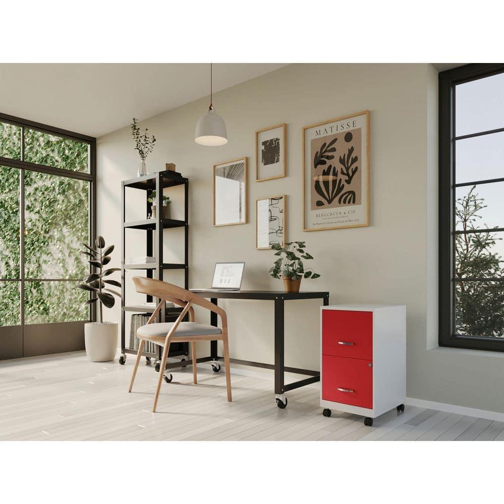Space Solutions 18" Deep Letter Width Vertical File Cabinet - Pearl White and Red: 2 Drawer Steel, GreenGuard Certified