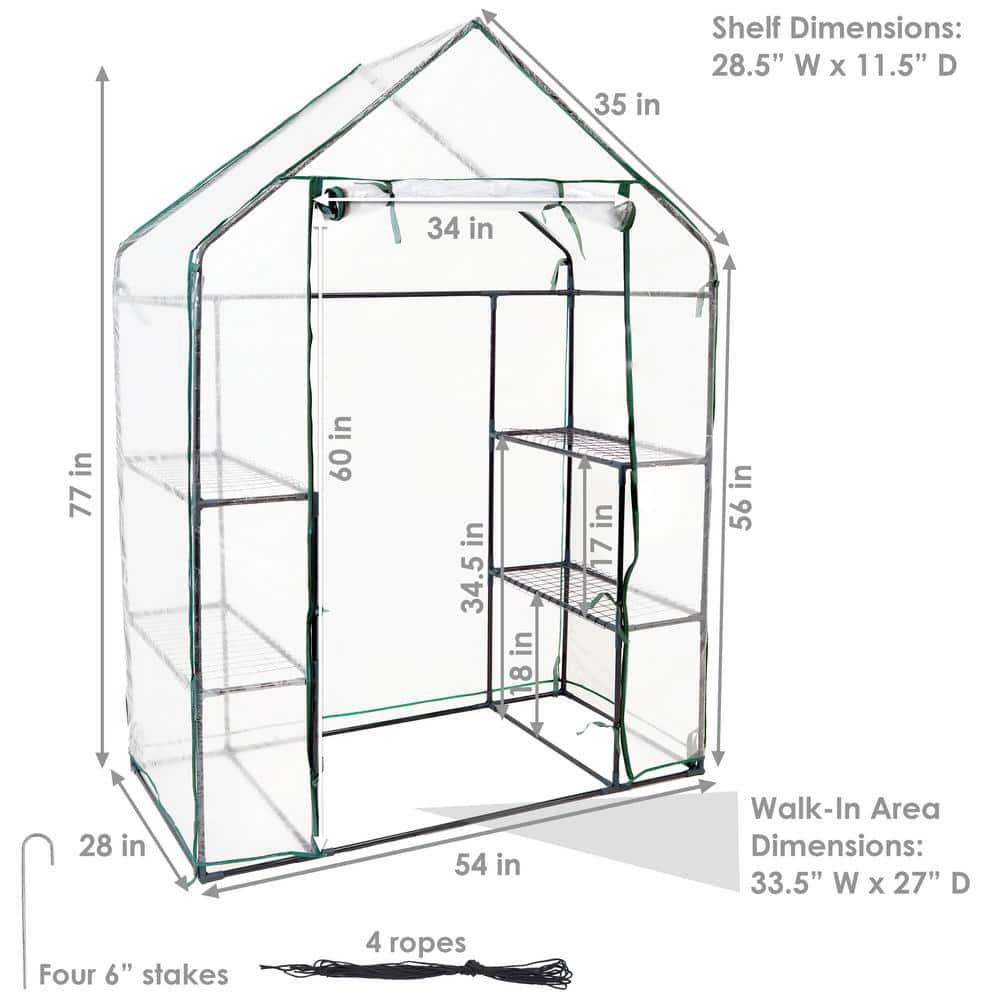 Sunnydaze Outdoor Portable Tiered Growing Rack Deluxe Walk-In Greenhouse with Roll-Up Door - 4 Shelves - Clear - 54" x 28" x 77"