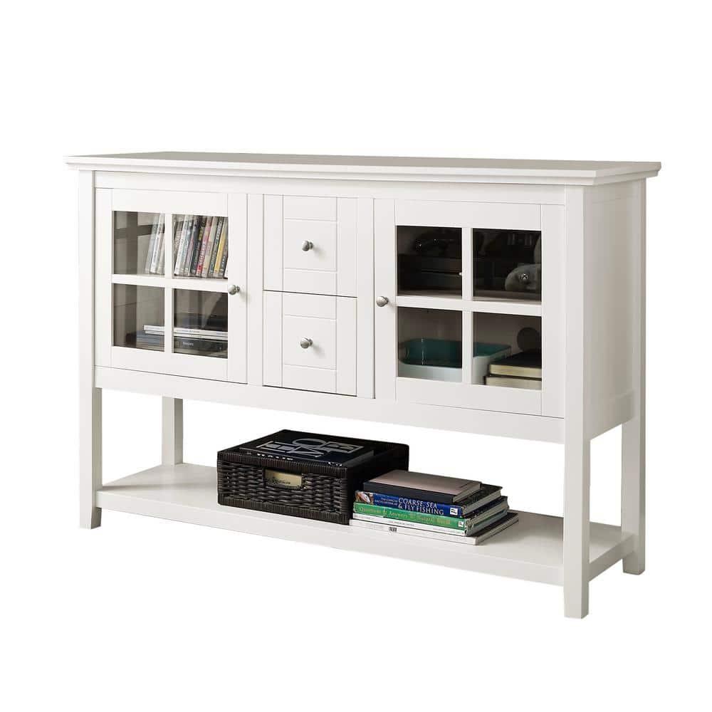 Walker Edison 52" Wood Console Table Buffet TV Stand for TV's up to 55" - White