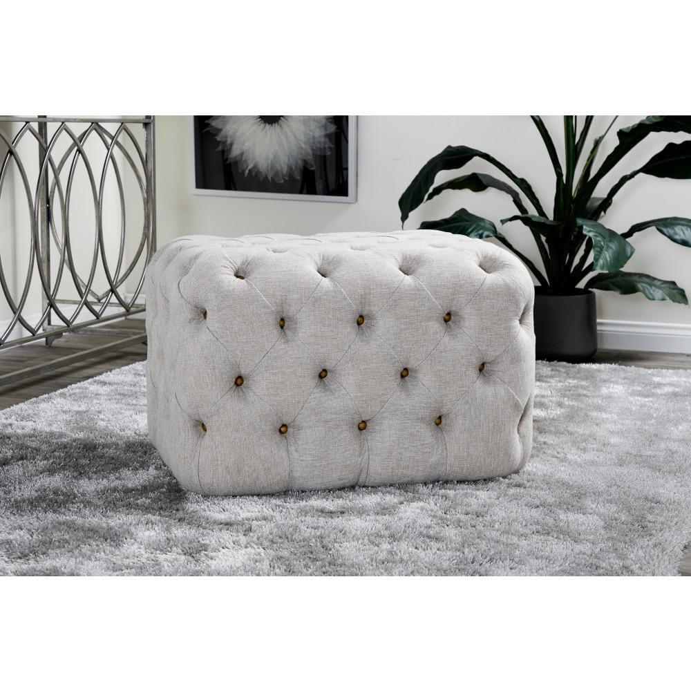 Linen Tufted Ottoman Bench Beige - Olivia & May