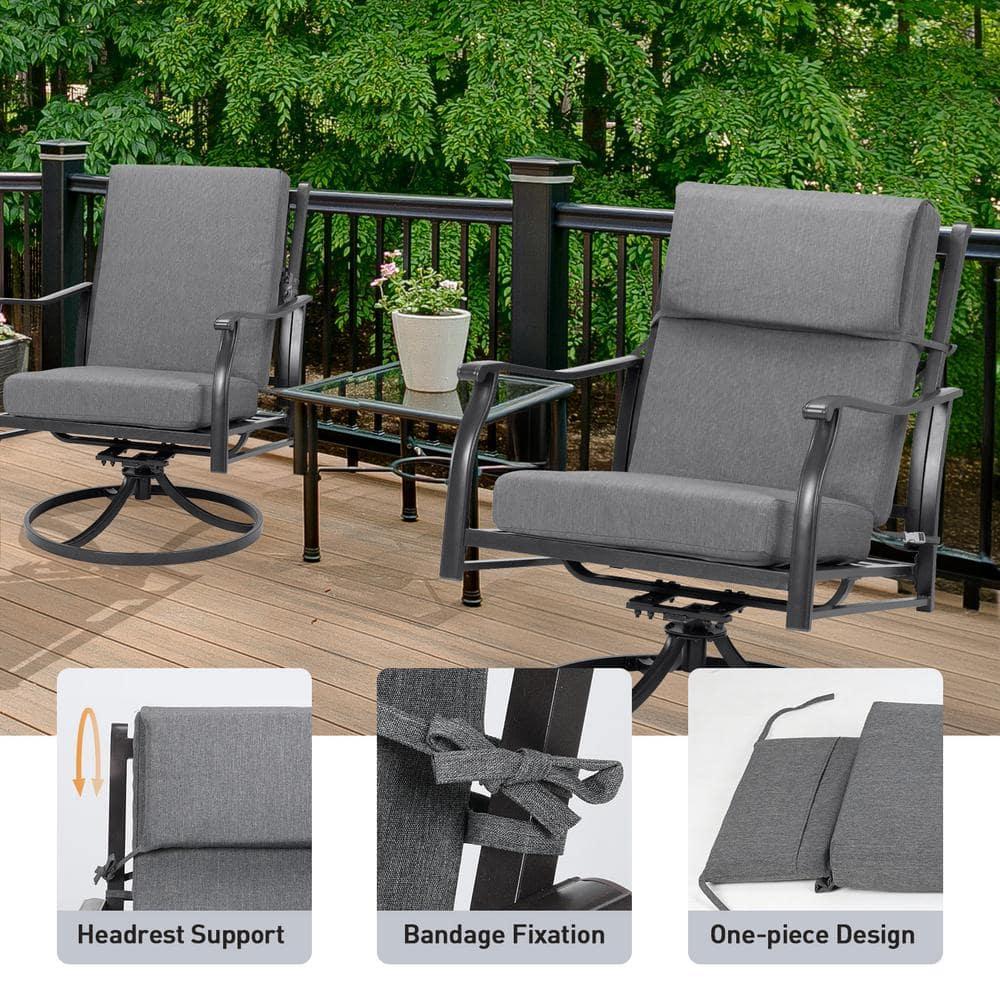 20.5 in. x 20.5 in. Outdoor High Back Chair Cushion with Adjustable Buckles and Ties in Charcoal Black (4-Pack)