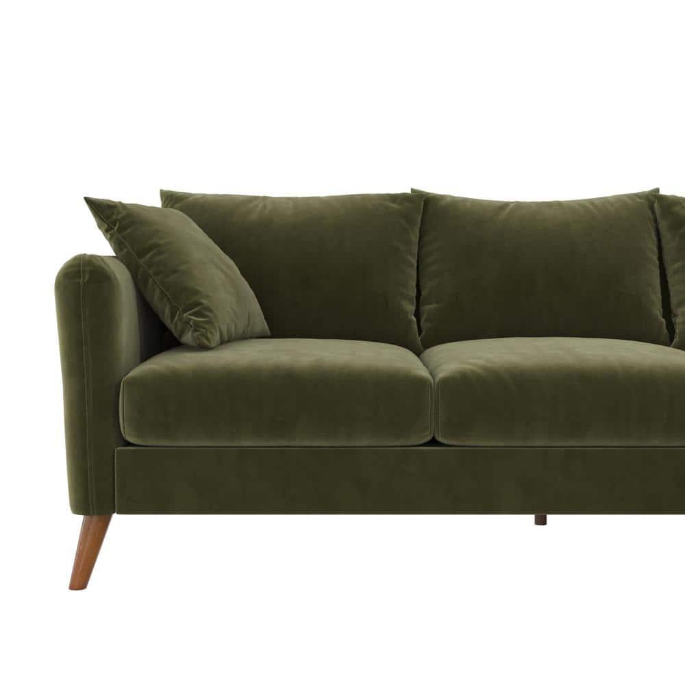 2pc Magnolia Sectional Sofa with Pillows Green Velvet - Novogratz: Upholstered, Reversible Chaise, Transitional Style