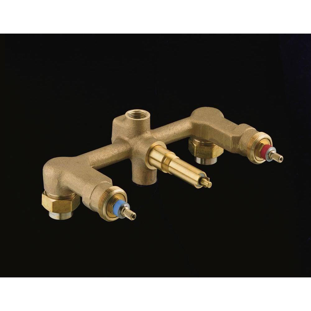 Widespread 1/2" Ceramic In-Wall Three-Handle Valve System with Integral Diverter and 8" Centers