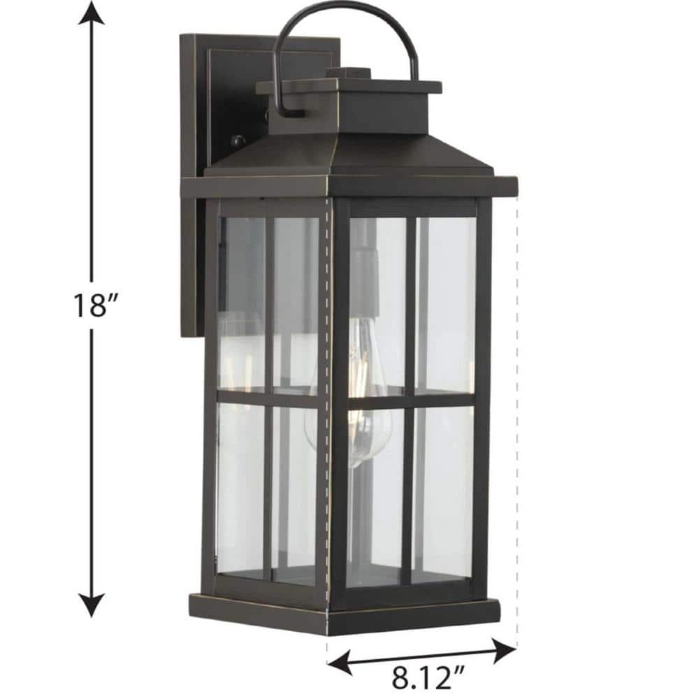 Progress Lighting Williamston 1-Light Antique Bronze Farmhouse Outdoor Large Wall Lantern with Clear Glass Shade