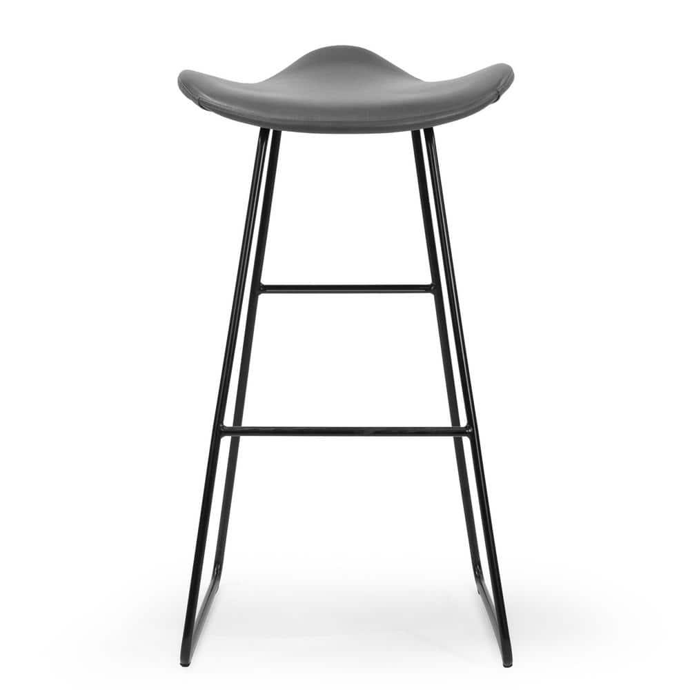 Glamour Home Set of 2 Aoi Grey Faux Leather Backless Barstool with Black Metal Legs
