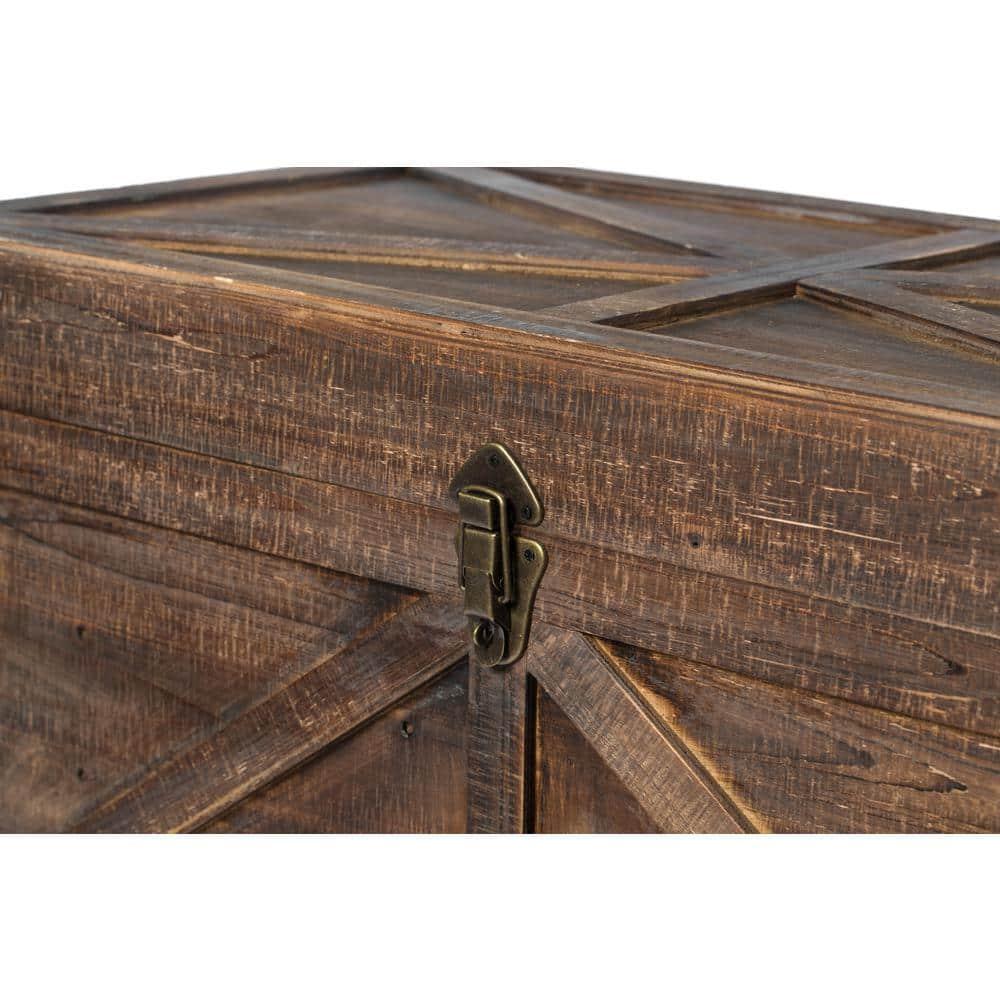 Vintiquewise Vintiquewise Brown Large Wooden Lockable Trunk Farmhouse Style Rustic Design Lined Storage Chest with Rope Handles