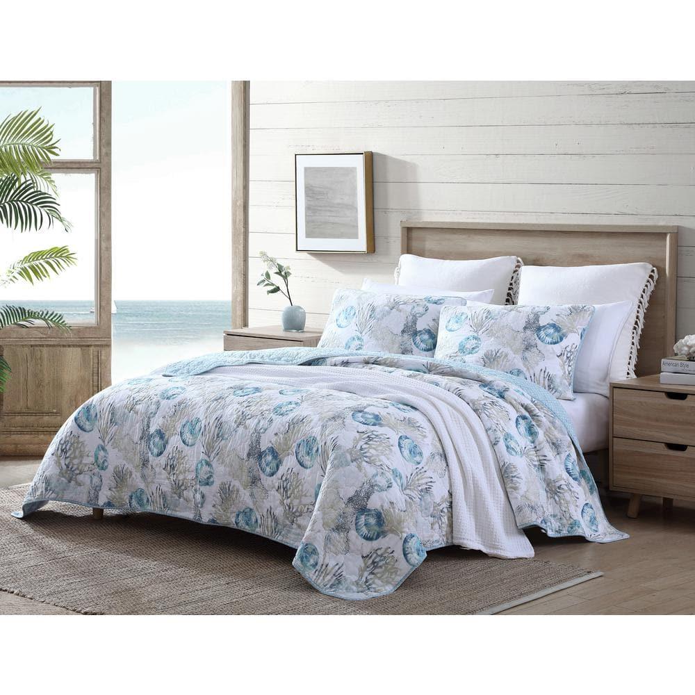 Tommy Bahama Freeport Blue Cotton Reversible Quilt Set