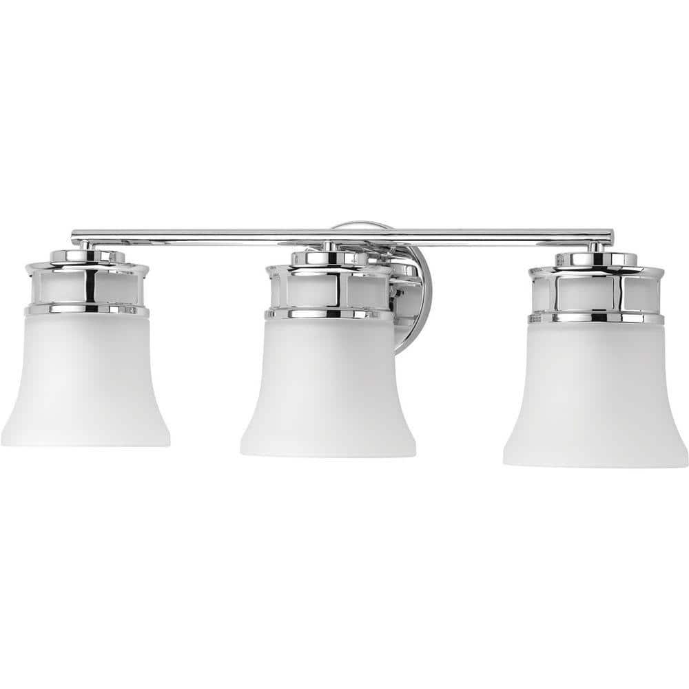 Progress Lighting Cascadia 3-Light Bath Vanity, Polished Chrome, Etched Glass Shades