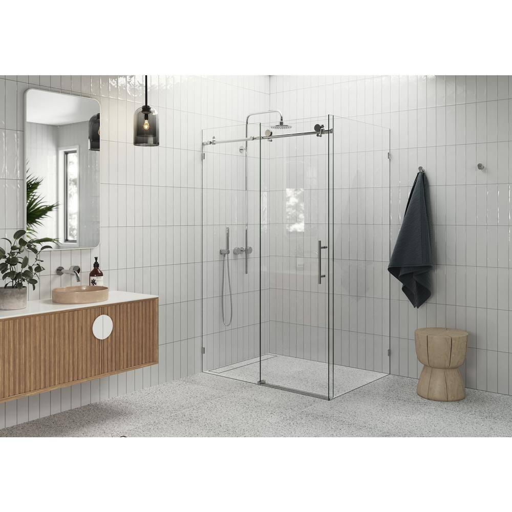 Glass Warehouse Nova 48 in. x 40 in. x 78 in. 90-degree Fully Frameless Sliding Glass Shower Enclosure 90SL-48-40-CH
