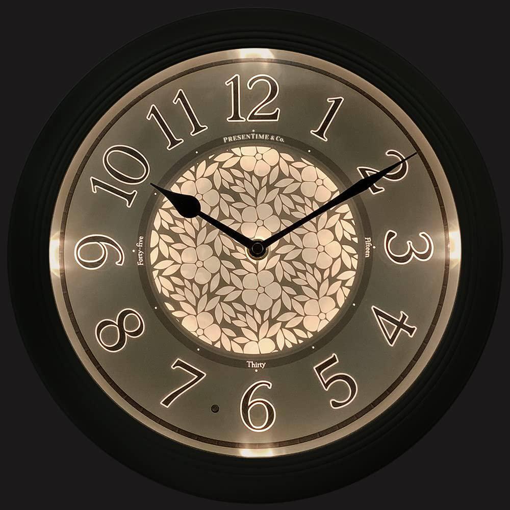 PresenTime & Co 12.6" Indoor Luminous Clock, Silent no ticking, Paris sage green, Lighted Clock with Smart Sensor to turn on/off lights in Low/bright light.