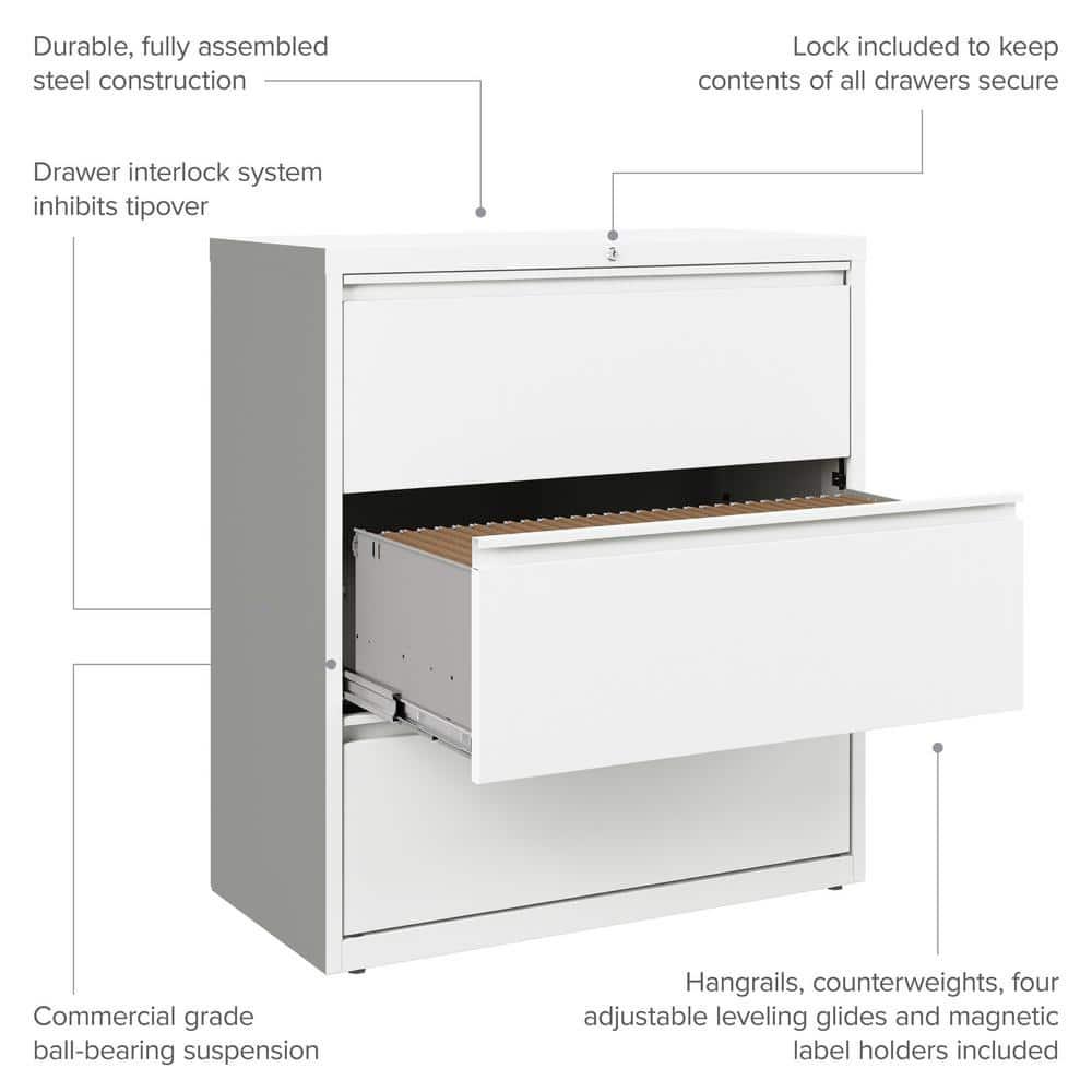 Hirsh 36-in Wide HL10000 Series 3 Drawer Metal Lateral File Cabinet White