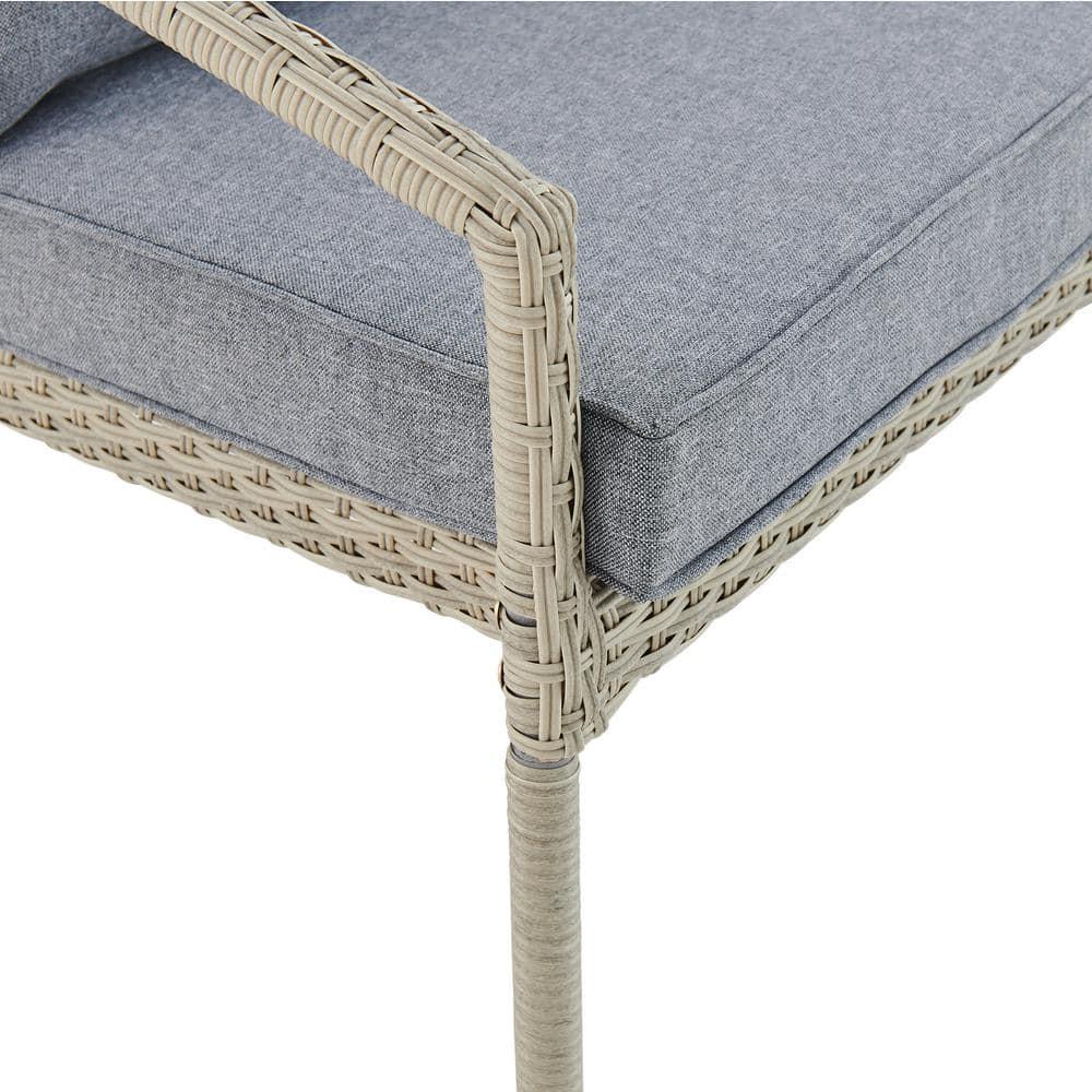 Windham All-Weather Wicker Two-Seat Outdoor Light Gray Bench with Dark Gray Cushions