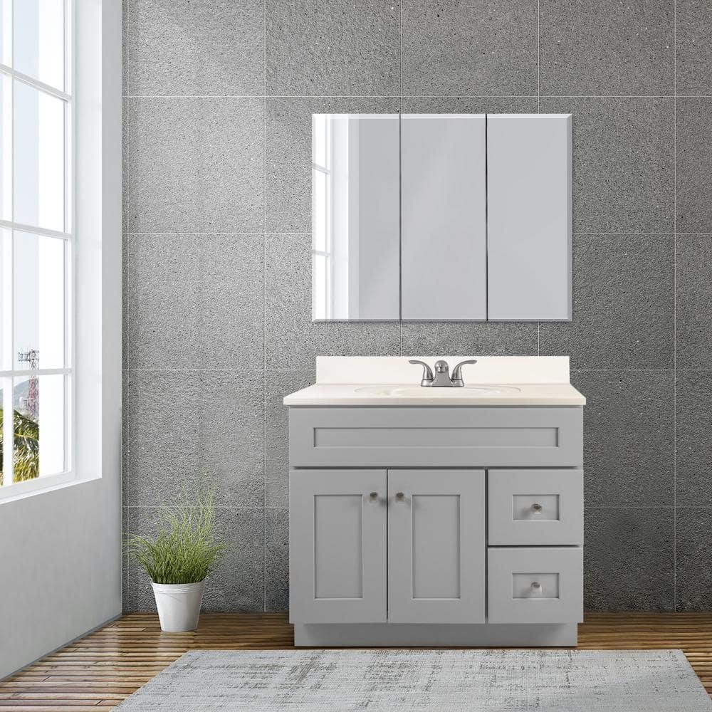 Design House Brookings 37 Inch Solid Wood Bathroom Vanity with Cultured Marble Top, Assembled, Sherwin Williams® Gray – Design House, 216127