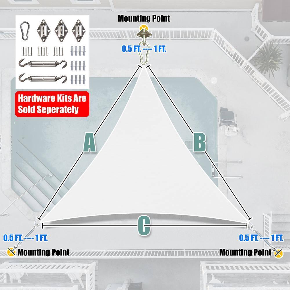 Amgo 18' x 18' x 18' White Triangle Sun Shade Sail Outdoor Canopy Awning UPF50+ AGTAPT8, 95% UV Blockage, Water & Air Permeable, Commercial Standard Heavy Duty (We Make Custom Size)