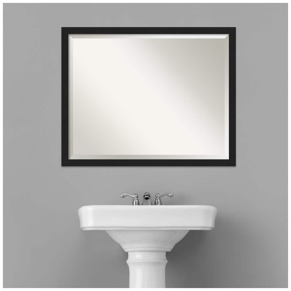 30" x 24" Grace Narrow Brushed Framed Bathroom Vanity Wall Mirror Black - Amanti Art: Wall Mount, Polystyrene Frame