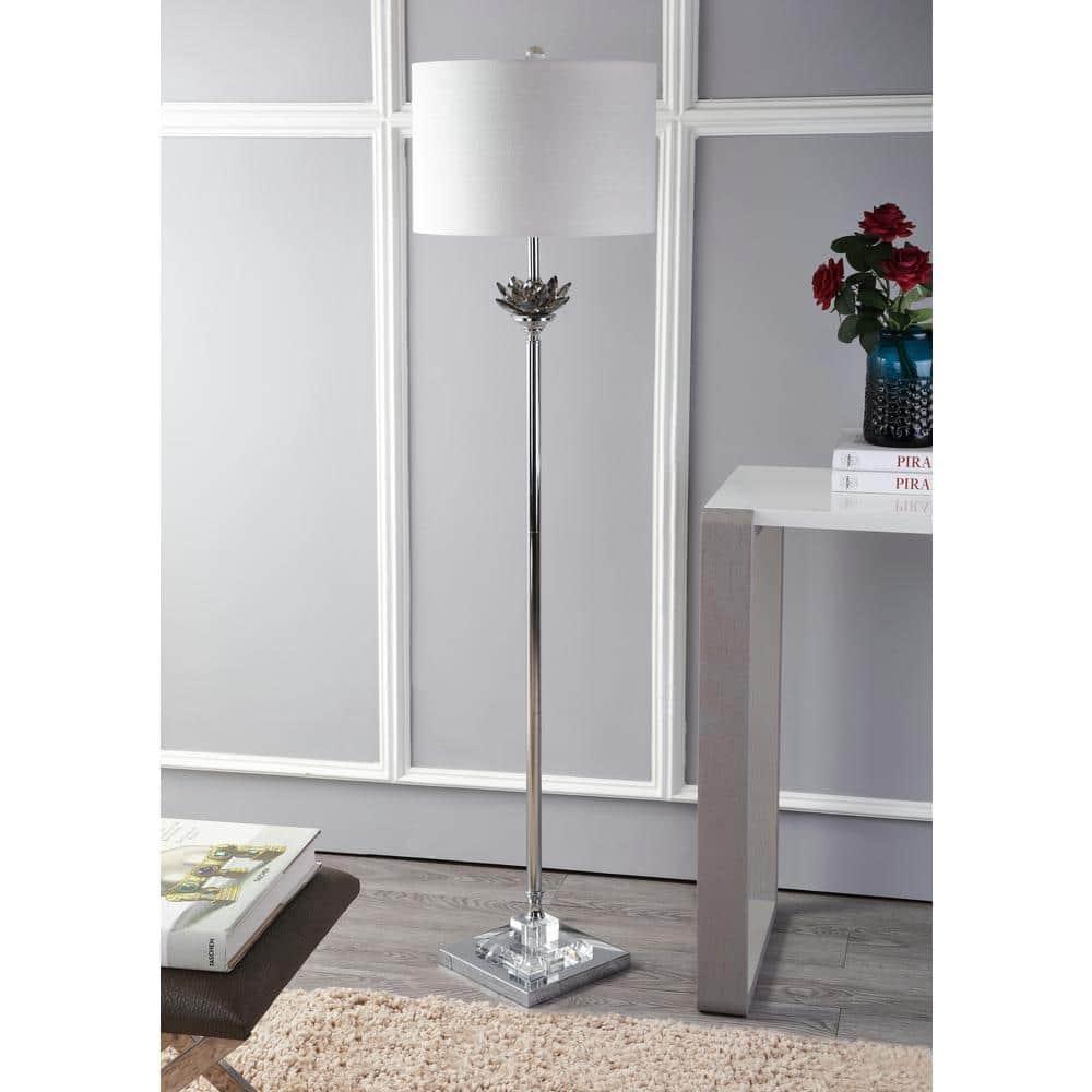 JONATHAN Y Amelia Lotus 59" Crystal/Metal LED Floor Lamp, Smoke Gray/Chrome