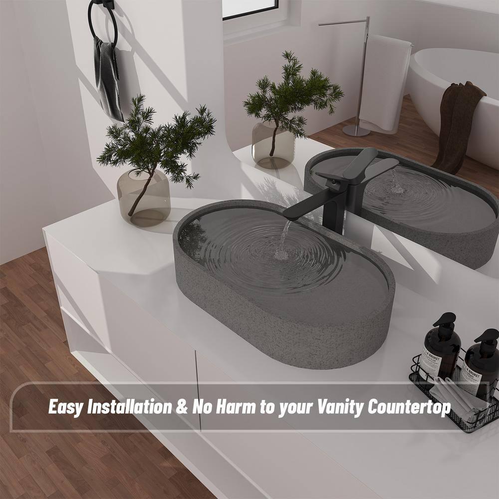 23.63 in. Oval Vessel Bathroom Sink with Pop-up Drain in Mottled Bluish Gray Cement