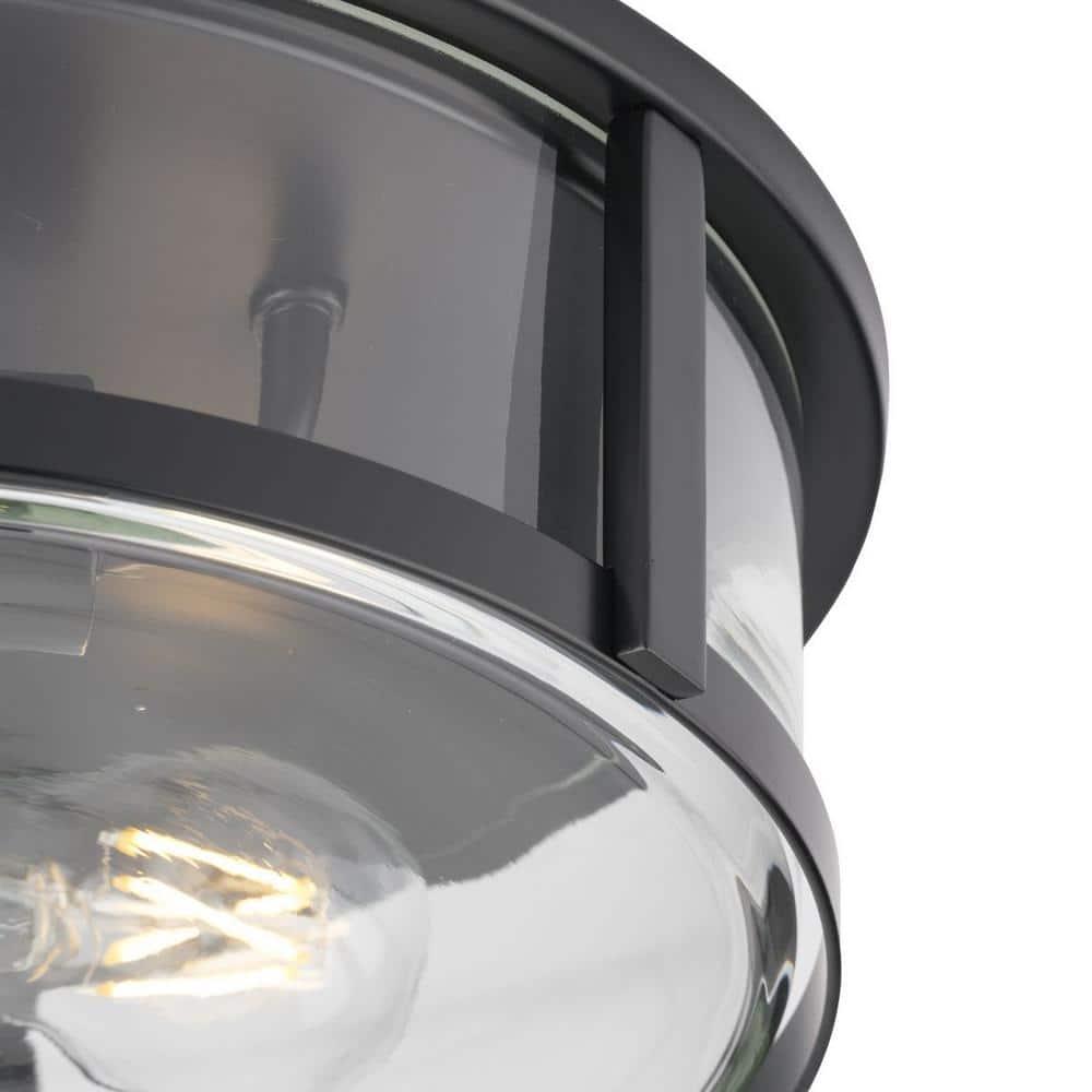 Progress Lighting Gilliam 2-Light Flush Mount, Matte Black, Curved Glass