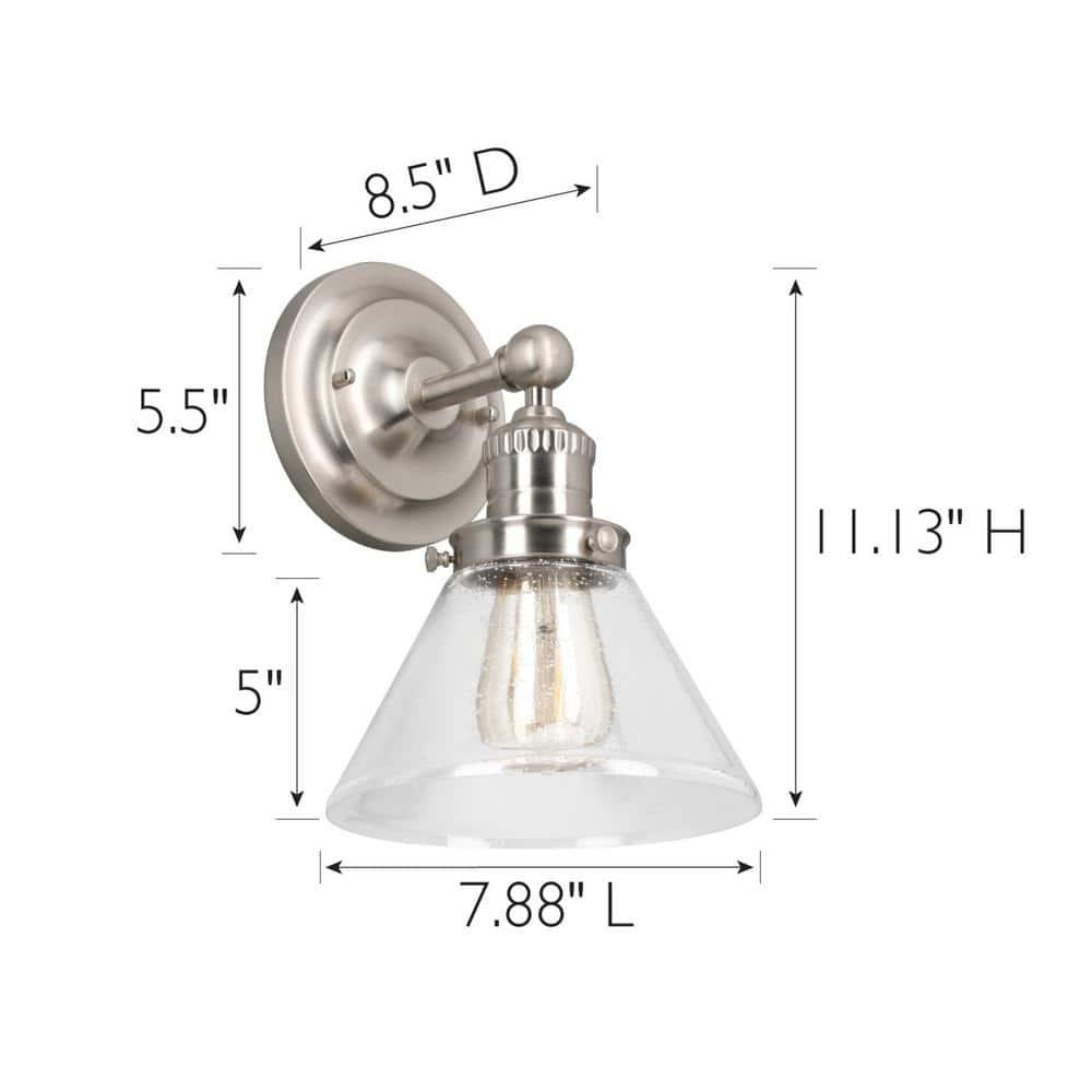 Design House 589028-SN Augustin Transitional 1-Light Indoor Dimmable Wall Light Fixture with Clear Seedy Glass Shade for Kitchen Hallway Bedroom Bathroom, Satin Nickel