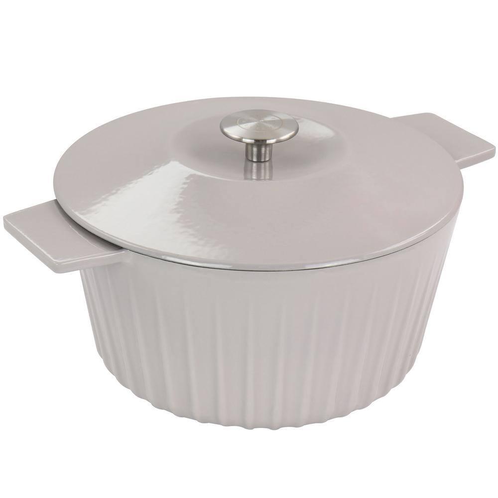 Martha Stewart Martha Stewart Enameled Cast Iron 5 Quart Embossed Stripe Dutch Oven With Lid In Warm Grey