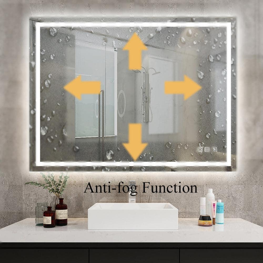 LED Lighted 32x24 Wall Mounted Frameless Rectangle Bathroom Vanity Mirror with Defogger