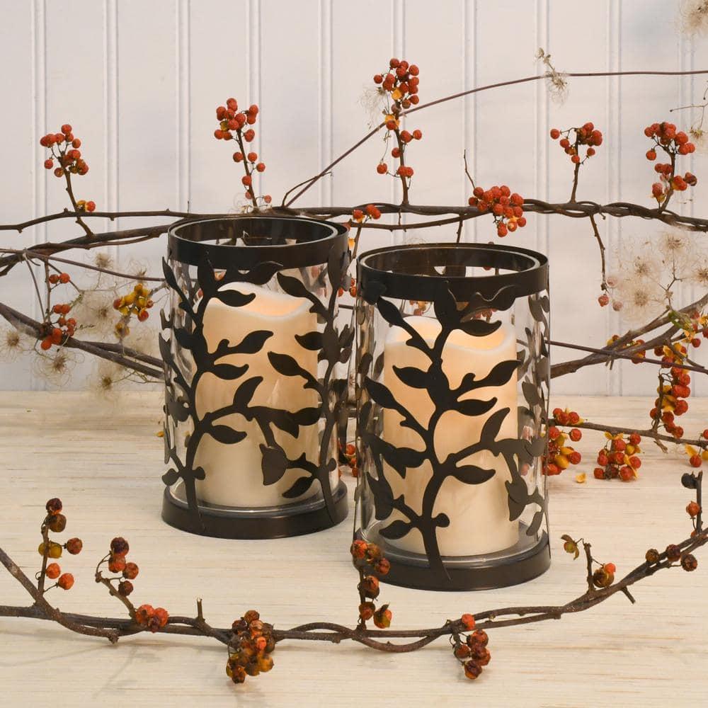 The Holiday Aisle® Black Vine Hurricanes with LED Candles (Set of 2)