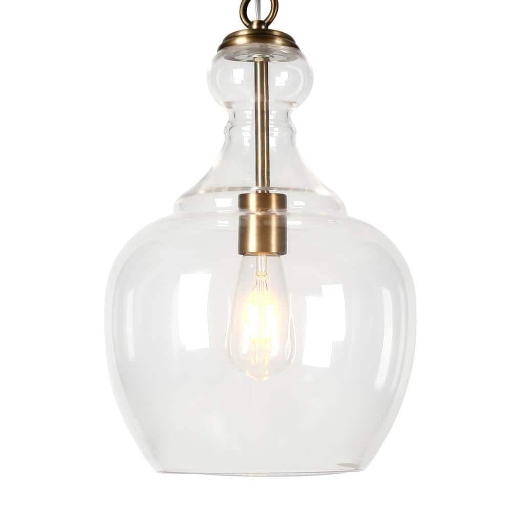 Evelyn&Zoe 11" Brass Metal/Glass Pendant