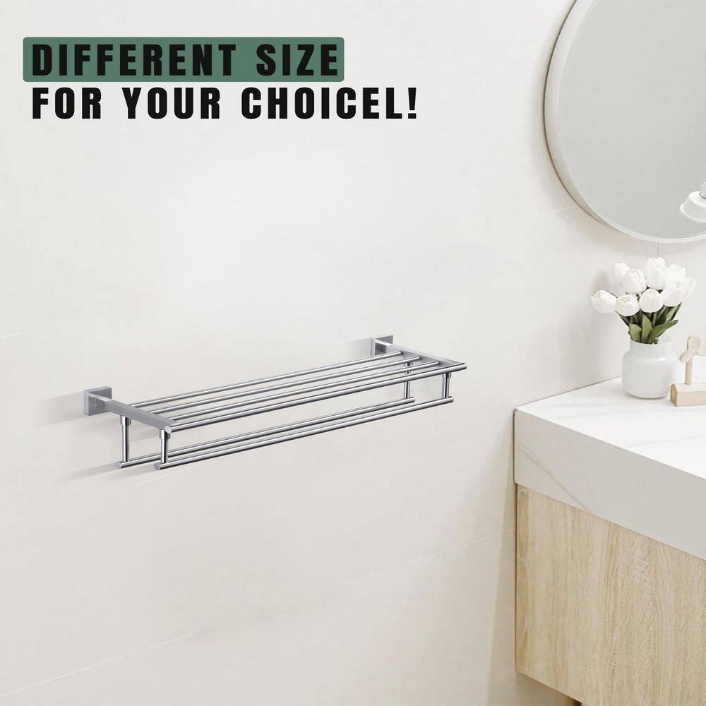 ARCORA AR5150102-32 2-Tier 20" Wall Mounted Stainless Steel Bathroom Towel Rack With 2 Towel Bars Round Rods