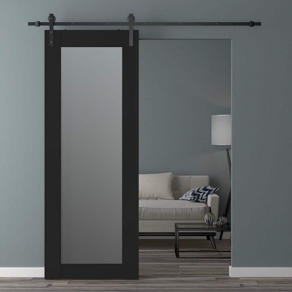 Belldinni Avon 207 Solid Manufactured Wood and Glass Paneled Barn Door with Installation Hardware Kit