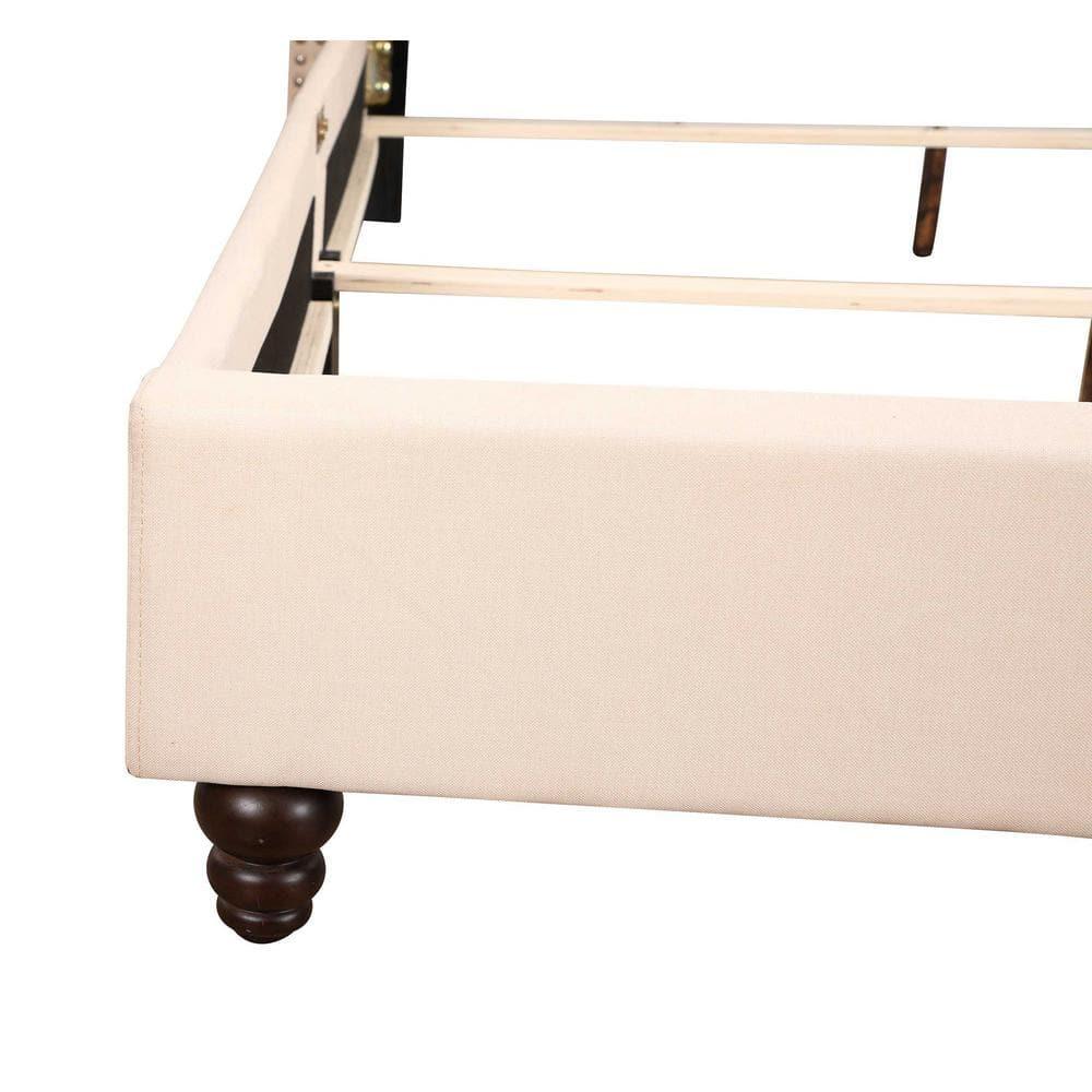 Passion Furniture Julie Beige Tufted Upholstered Low Profile Queen Panel Bed