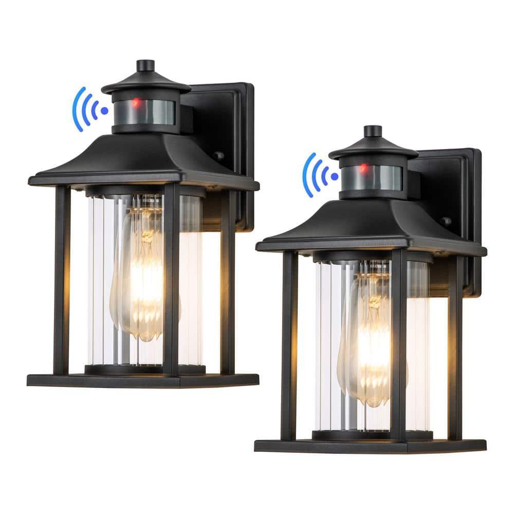 C Cattleya 2-Pack Matte Black Motion Sensing Dusk to Dawn Outdoor Wall Lights (E26)