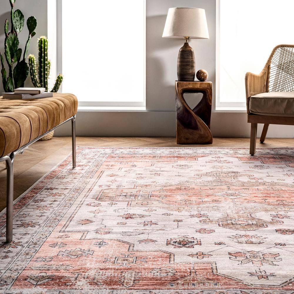 Nuloom Banks Vintage Pet Friendly Machine Washable Area Rug, 3' x 5', Beige