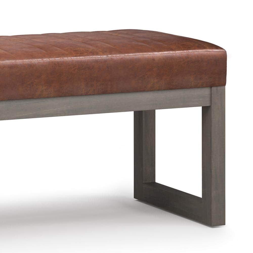 Simpli Home Casey 48"W Distressed Vegan Leather Ottoman Bench with Quilted Vertical Stitching