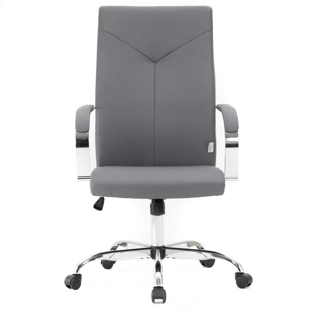 LeisureMod Sonora High-Back Leather Office Chair with Adjustable Height, Swivel, and Tilt in Grey