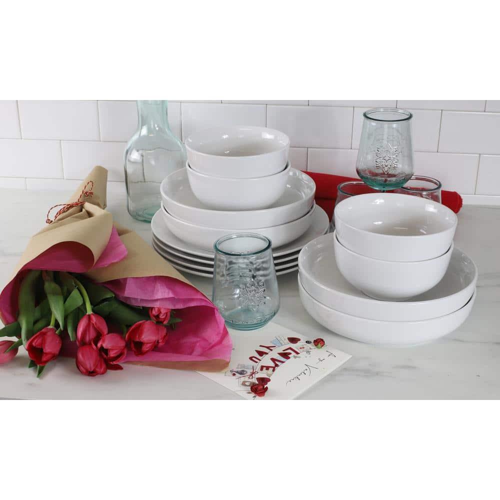White Porcelain 12-Piece Dinnerware Set for Four