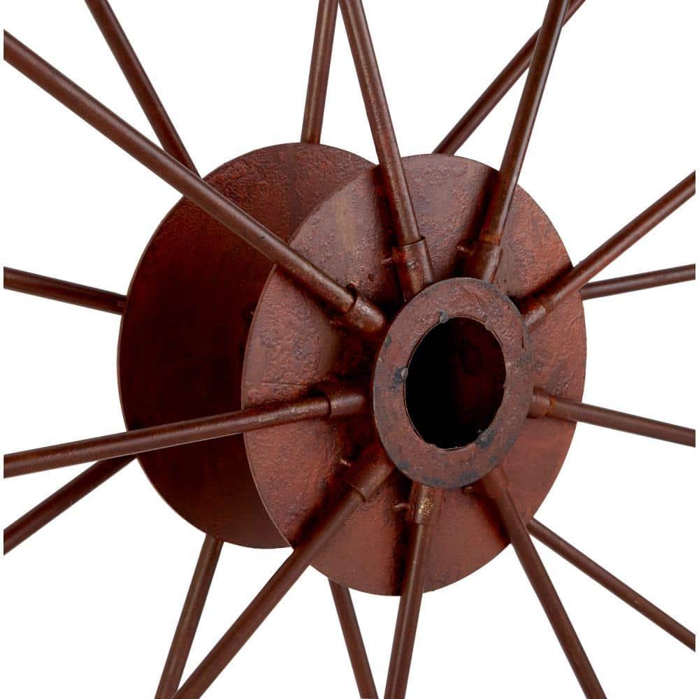 Decmode Large Red Metal Wheel Wall Decor, 43"