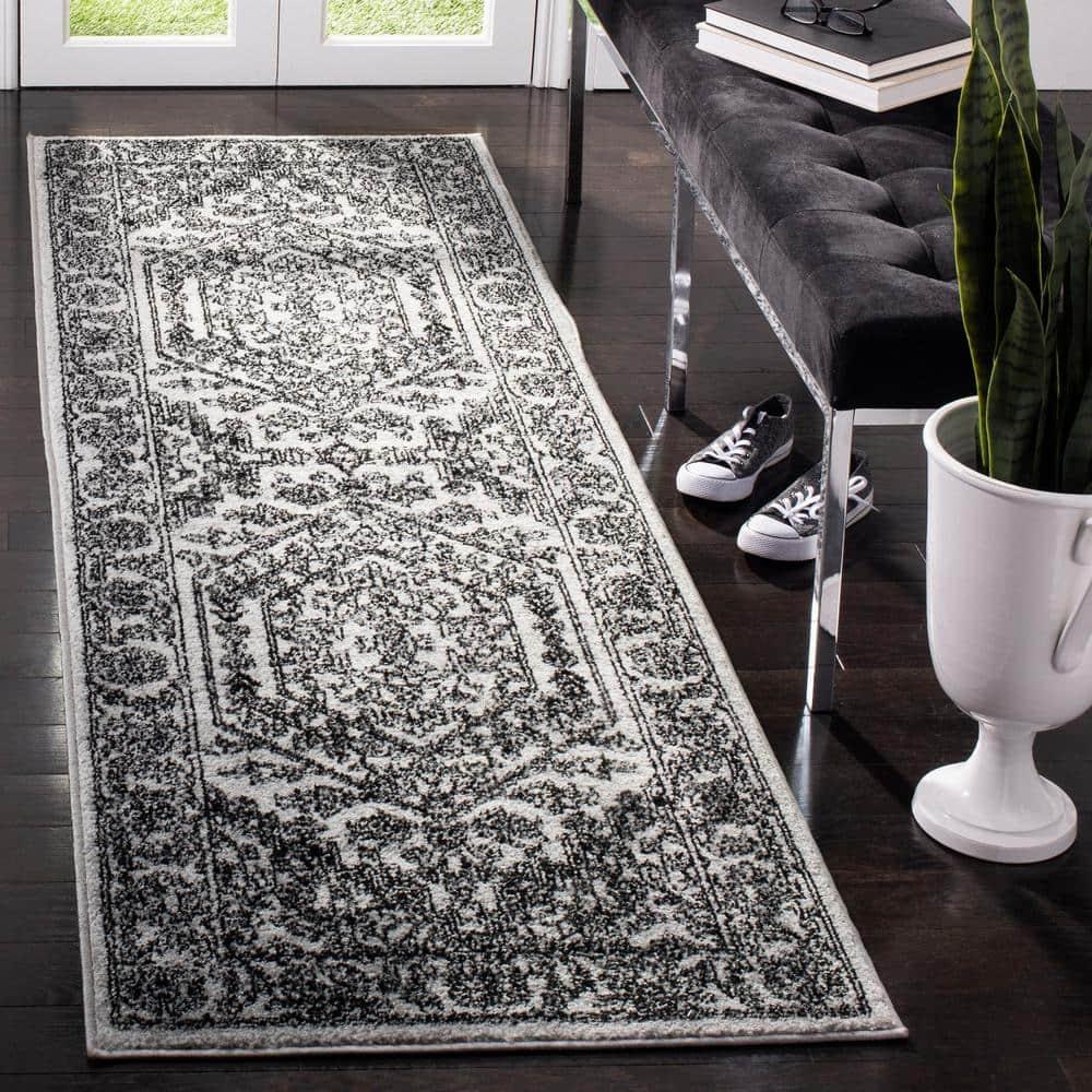 Adirondack ADR108 Power Loomed Runner Rug  Silver / Black 2'-6" X 6' - Safavieh.