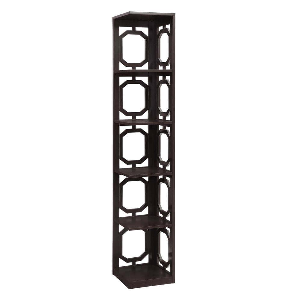 Convenience Concepts Omega Five-Tier Corner Bookcase in Espresso Wood Finish