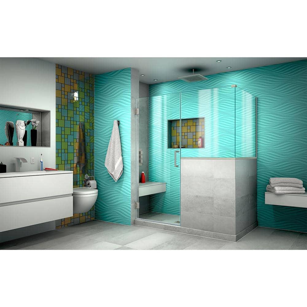Unidoor Plus 58" W x 30.375" D x 72" H Frameless Pivot Rectangle Shower Enclosure with Fixed Panel