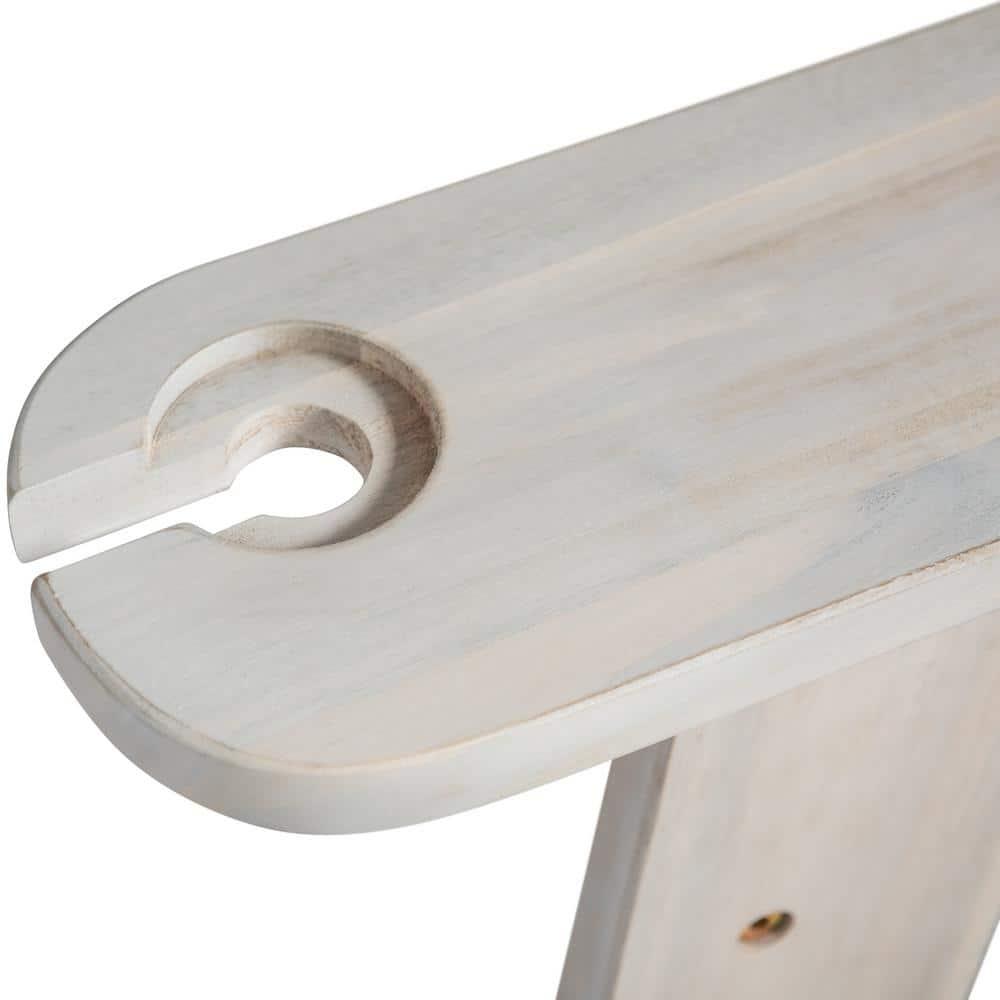 Outdoor Wood Adirondack Chair with Wine Glass Holder in White Wash