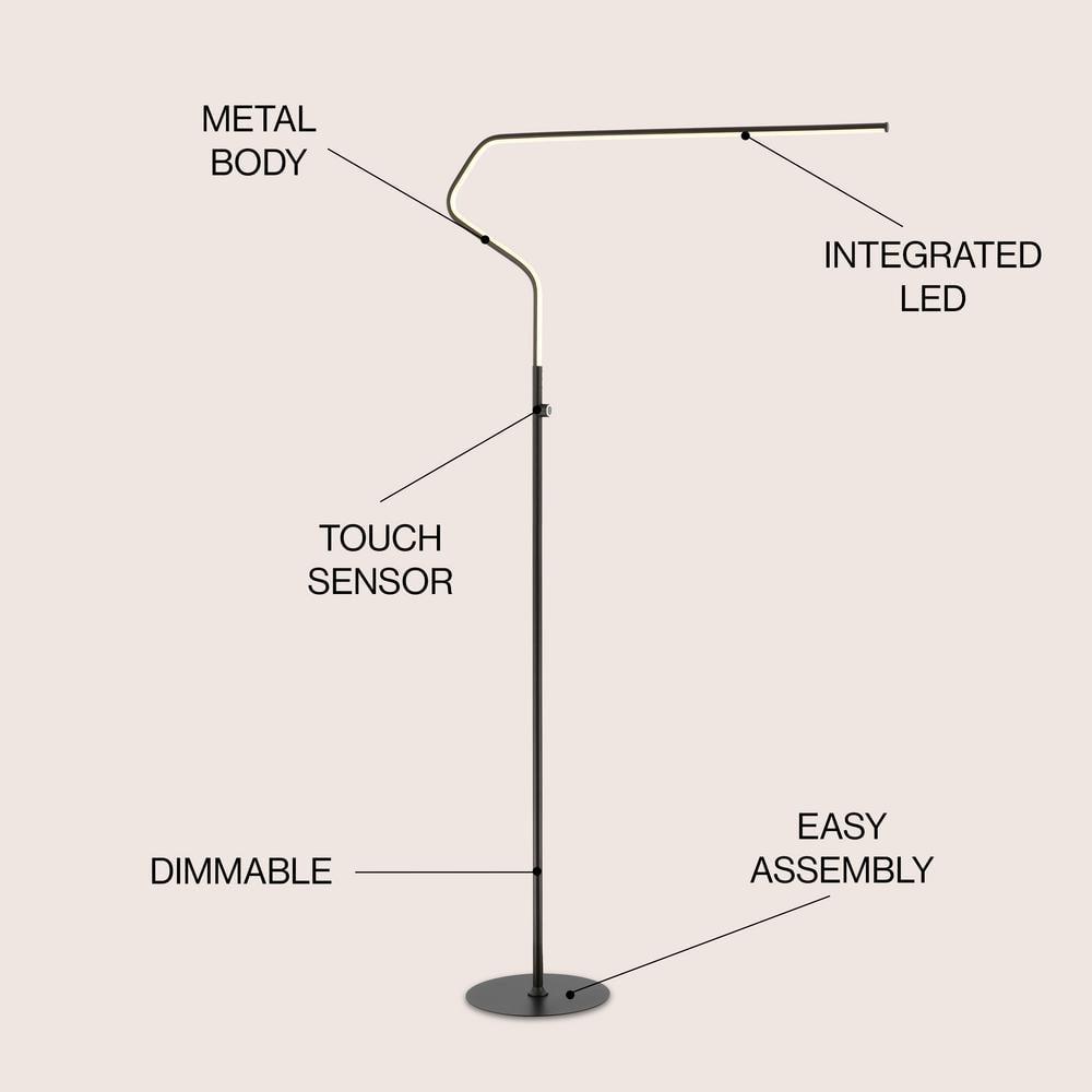 JONATHAN Y JYL7020B Julian 65.25" Integrated LED Metal Floor Lamp, Minimalistic, Modern, Contemporary for living room, dinning room, bedroom, office, Black
