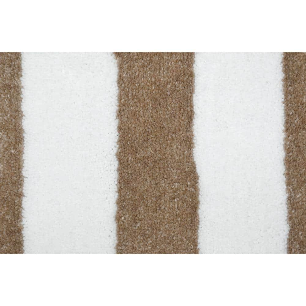 Garland Rug Beach Stripe Washable Bath Rug Set, 2 Piece Set (17"x24" Bath Rug, & 21"x34" Bath Rug) Tan/White