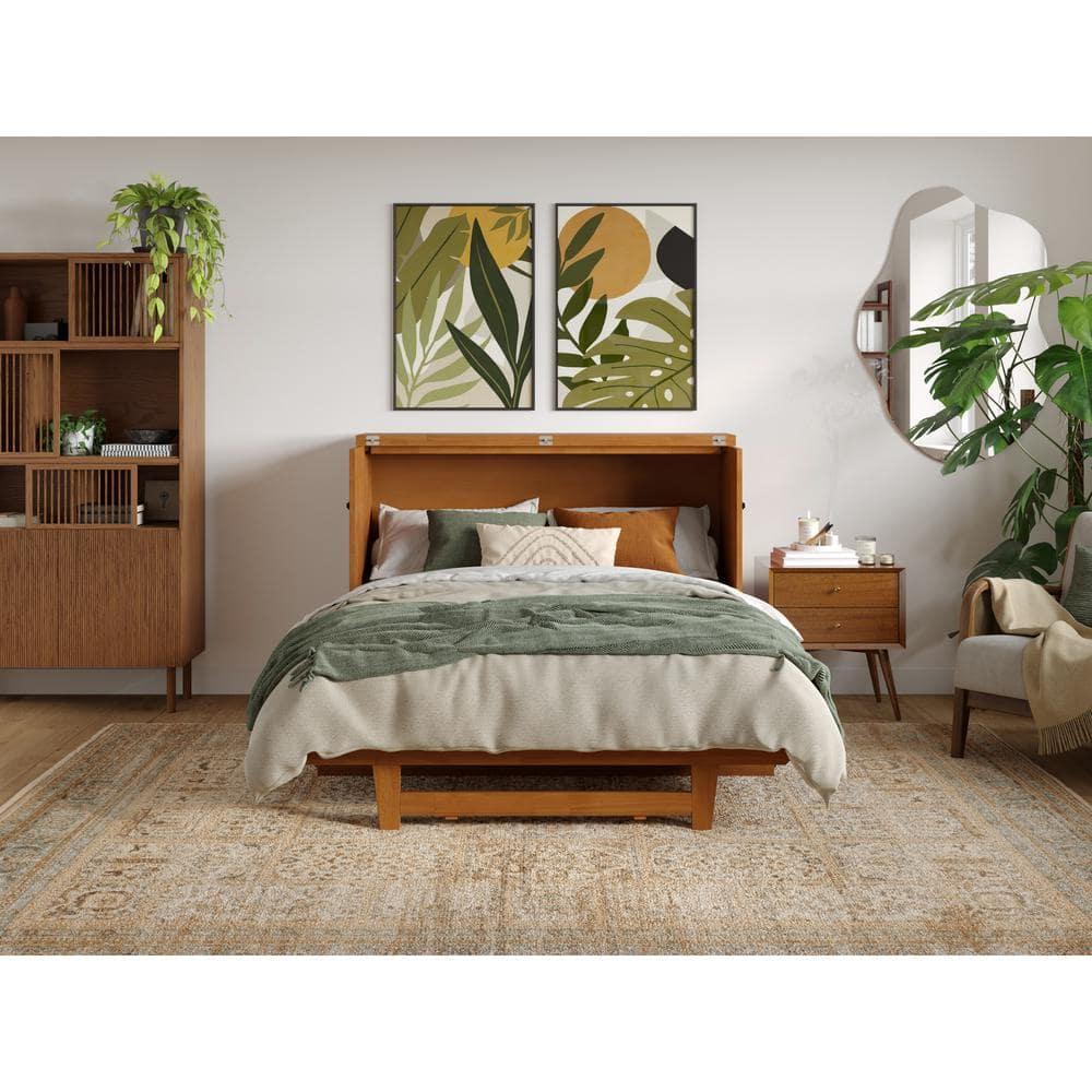 AFI Santa Fe Full Wood Murphy Bed Chest with Mattress and Built-in Charger, Light Toffee