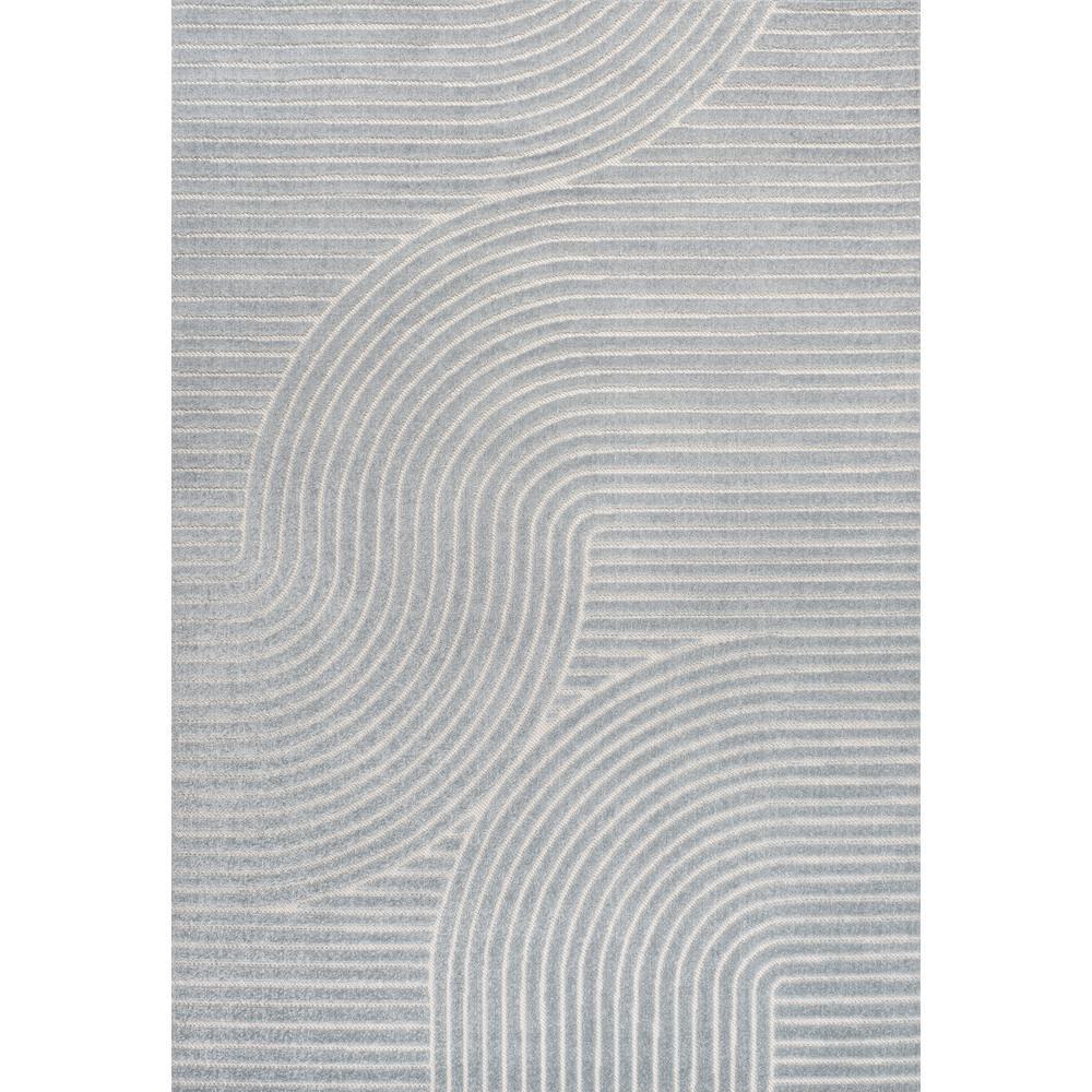 JONATHAN Y Hallie High-Low Minimalist Curve Geometric Light Blue/Cream 4 ft. x 6 ft. Indoor/Outdoor Area Rug