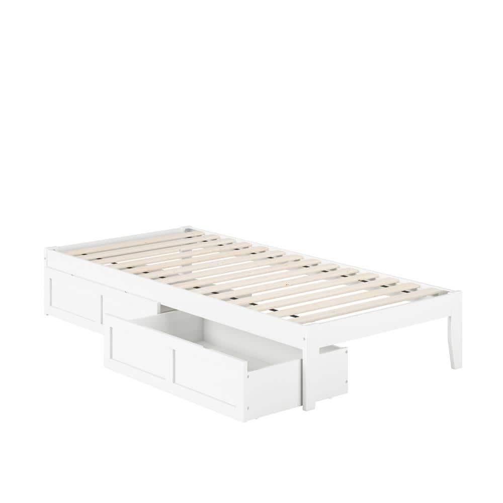 Twin Colorado Bed with USB Turbo Charger & 2 XL Drawers White - AFI: No Box Spring Required, Mid-Century Modern