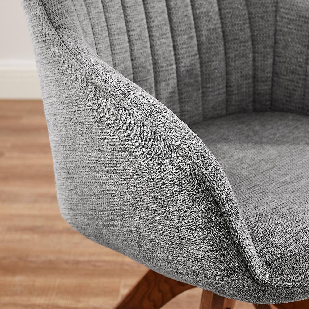 Art Leon Desk Chair - Mid Century Modern Office Chair No Wheels, Swivel Accent Chair with Oak Wood Legs, Fabric Upholstered Arm Chair, Blue