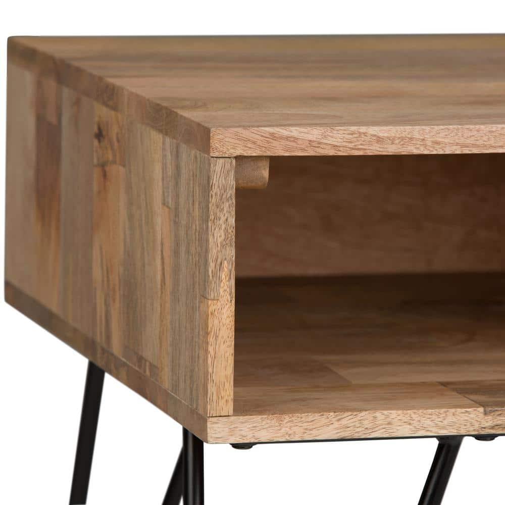 Hunter 22"W Solid Wood Industrial Square End Table with Hairpin Legs and Open Storage