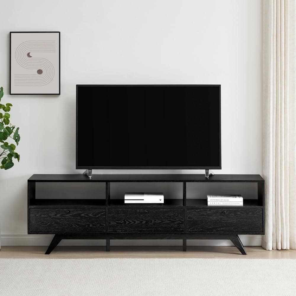 Walker Edison Mid-Century Modern Storage TV Stand for TVs up to 80”, Black