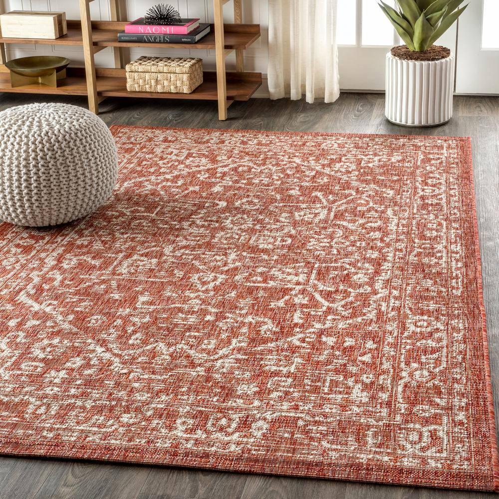 3'x5' Malta Bohemian Medallion Textured Weave Indoor/Outdoor Area Rug, Red/Taupe - JONATHAN Y